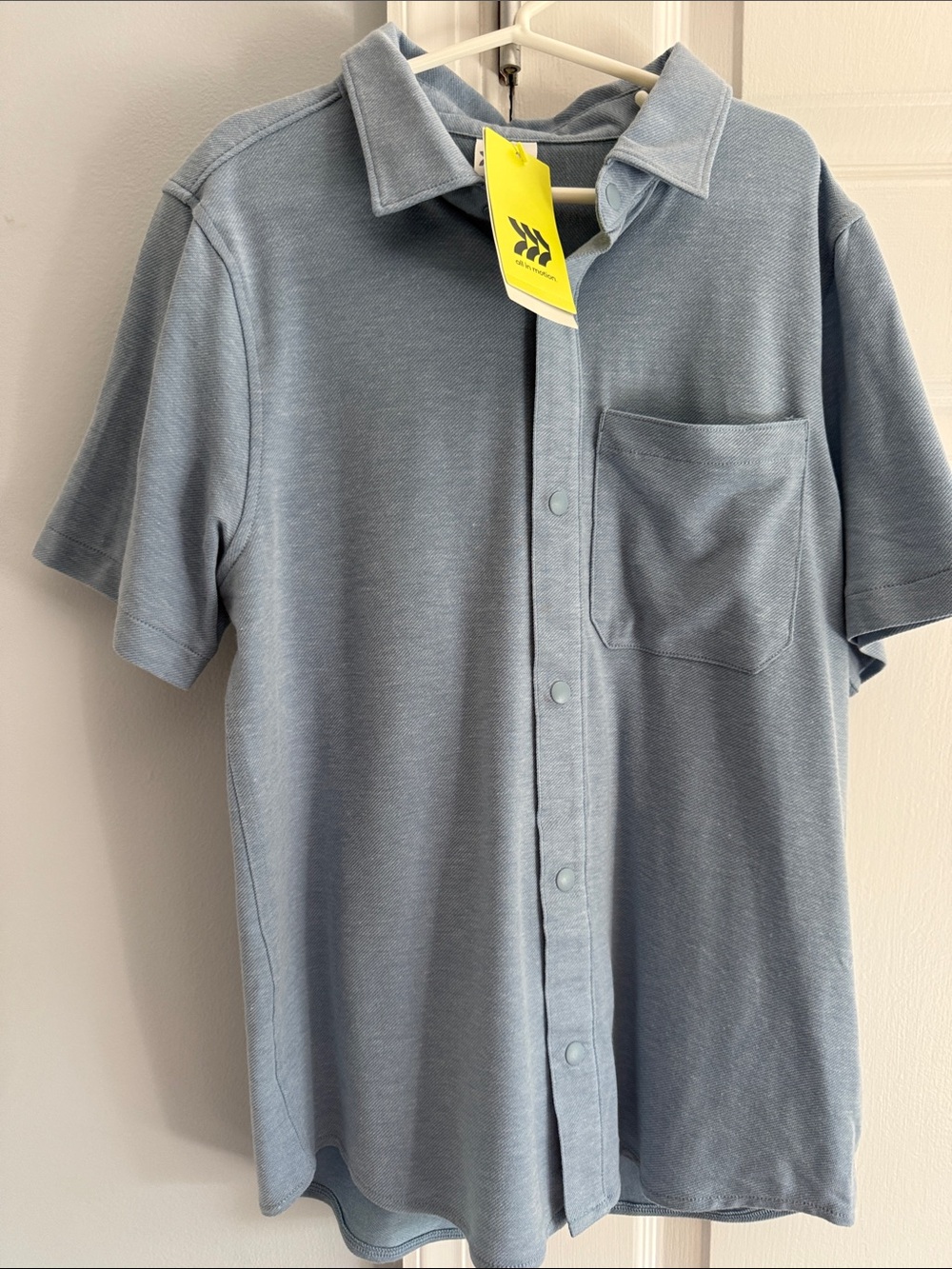 Boys All In Motion Short Sleeve Button-Up Shirt in Light Blue